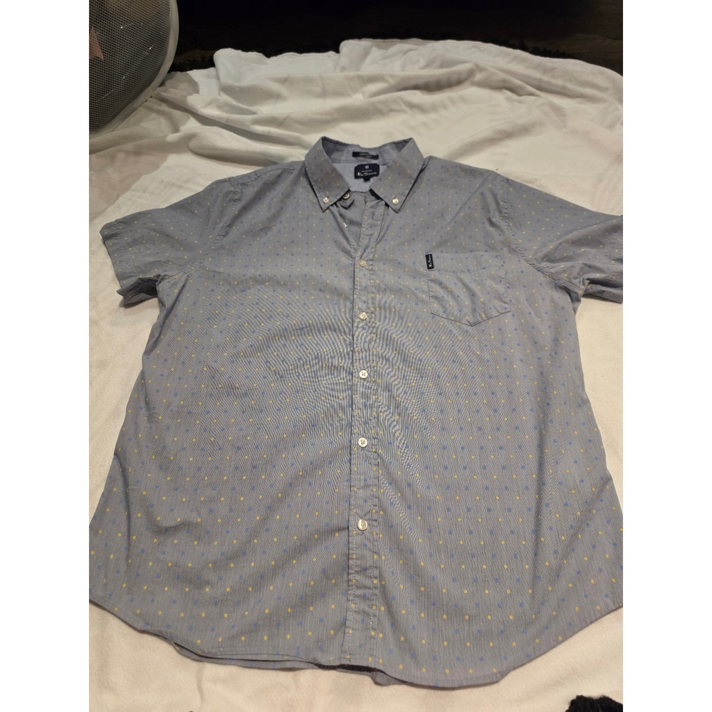 Ben Sherman Mens XL Blue Micro Stripe Stretch Short Sleeve Button Down Shirt